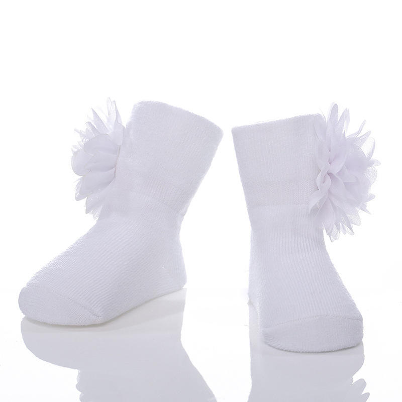 Solid Rosette Socks - White - 0-12M - image 1