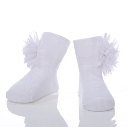 Solid Rosette Socks - White - 0-12M - image 1