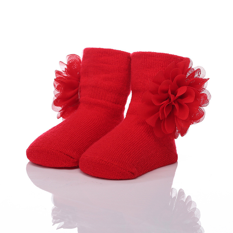 Solid Rosette Socks - Red - 0-12M - image 5