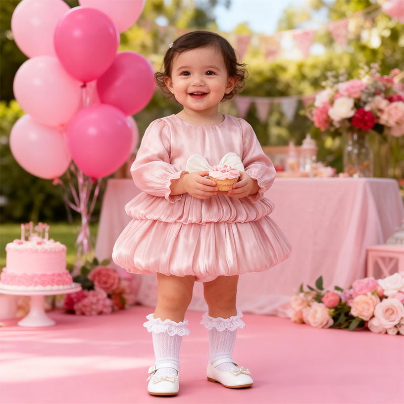 Cotton Folds Bow Long Sleeve Mid-long Dresses - image 2