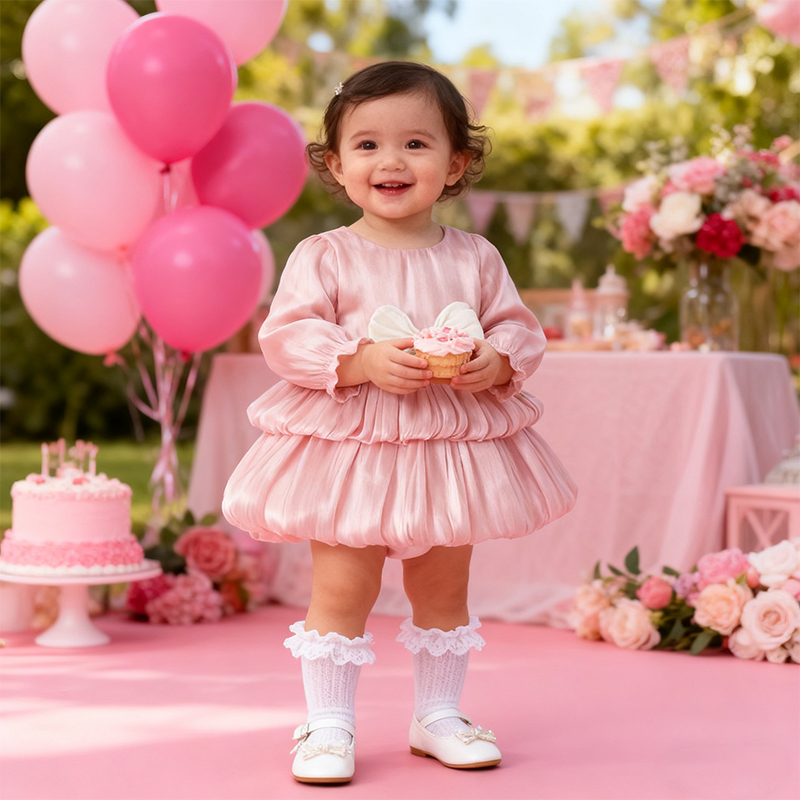 Cotton Folds Bow Long Sleeve Mid-long Dresses - image 2