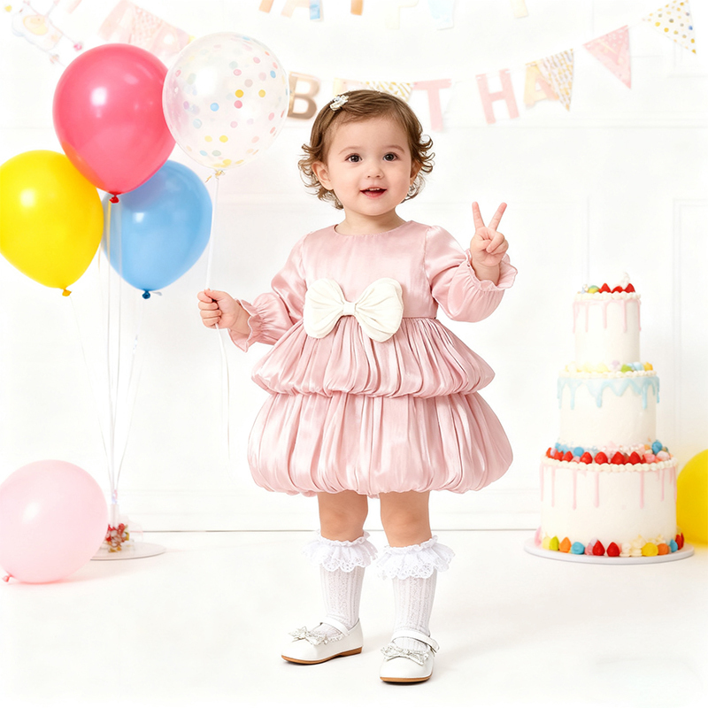 Cotton Folds Bow Long Sleeve Mid-long Dresses - image 4