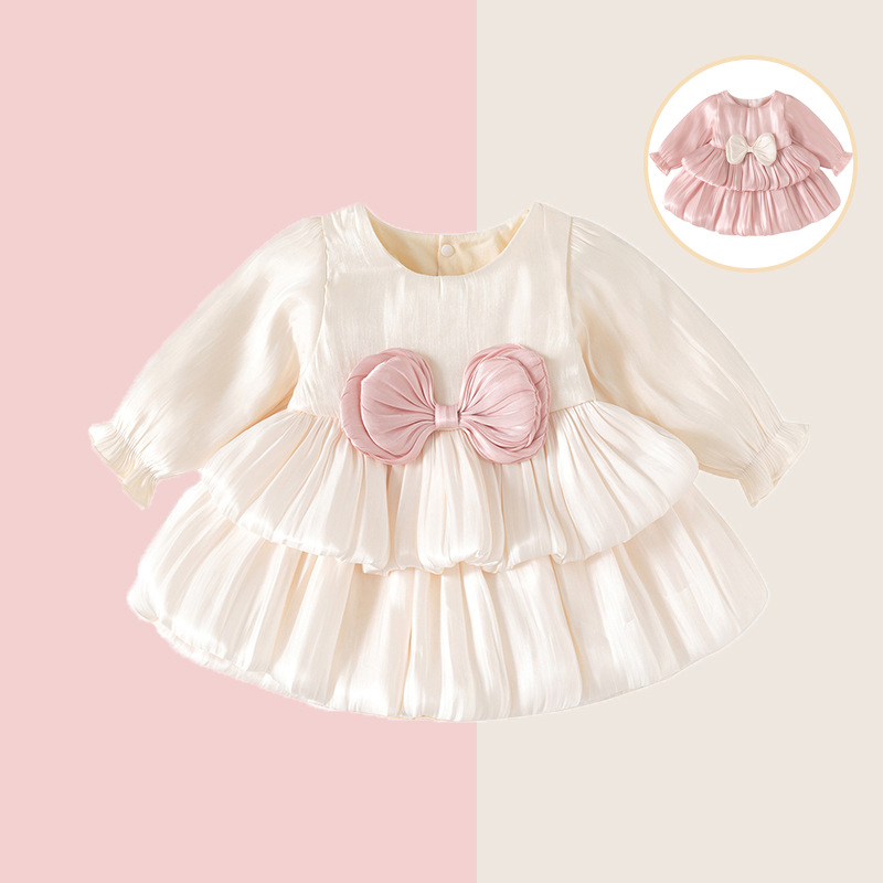 Cotton Folds Bow Long Sleeve Mid-long Dresses - image 13