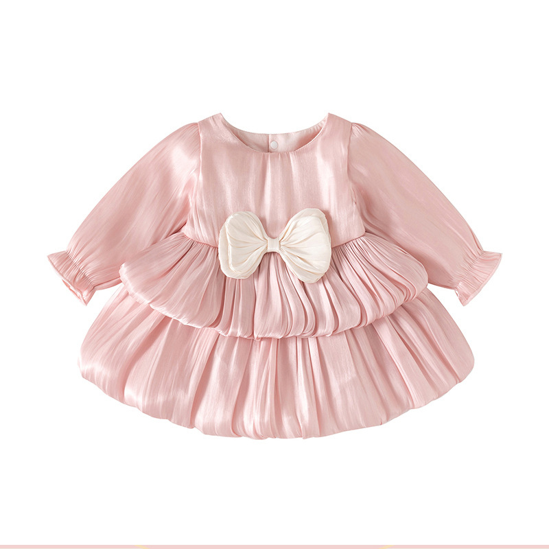 Cotton Folds Bow Long Sleeve Mid-long Dresses - image 8