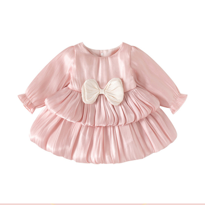 Cotton Folds Bow Long Sleeve Mid-long Dresses - image 8