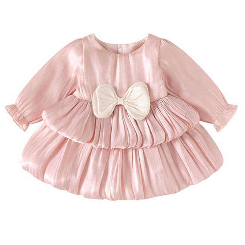 Cotton Folds Bow Long Sleeve Mid-long Dresses - image 7