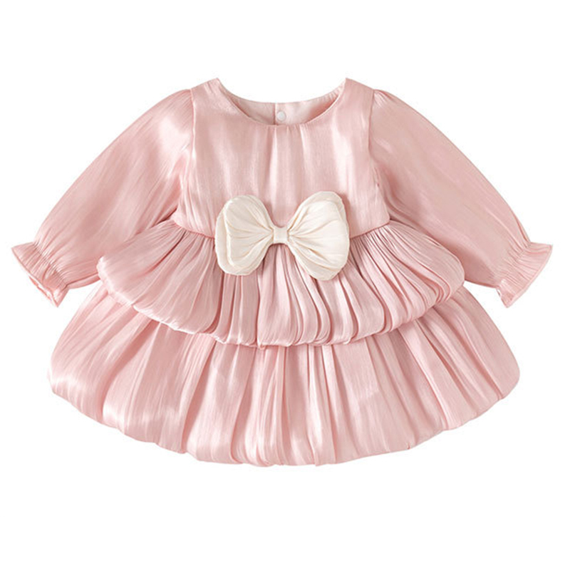 Cotton Folds Bow Long Sleeve Mid-long Dresses - image 7