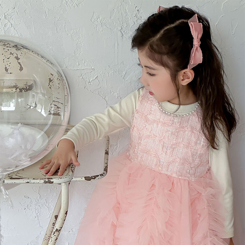 [Archive Sale] Mesh Folds Long Sleeve Mid-long Dresses Two-piece Set - image 4