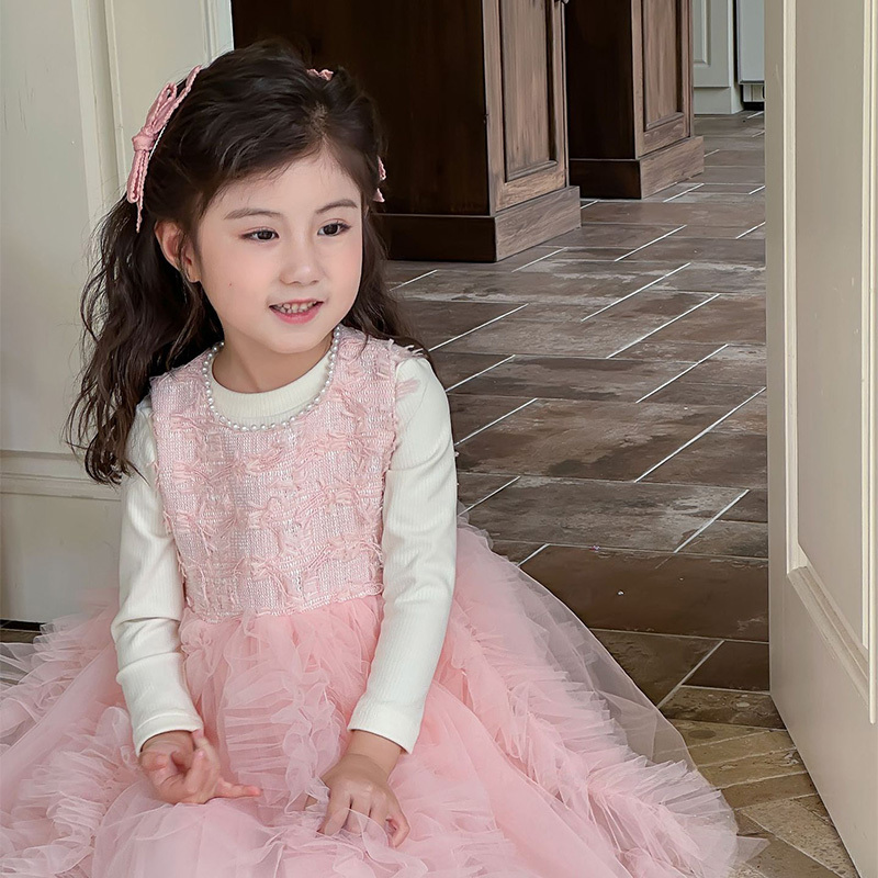 [Archive Sale] Mesh Folds Long Sleeve Mid-long Dresses Two-piece Set - image 3