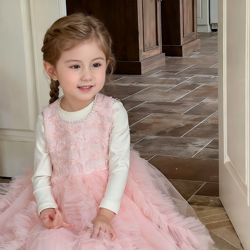 [Archive Sale] Mesh Folds Long Sleeve Mid-long Dresses Two-piece Set - image 2