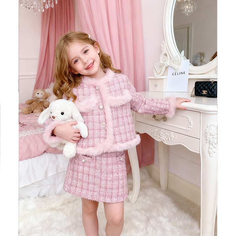 Tweed Feather-trimmed Long Sleeve Regular Dresses&two-piece Set - image 2