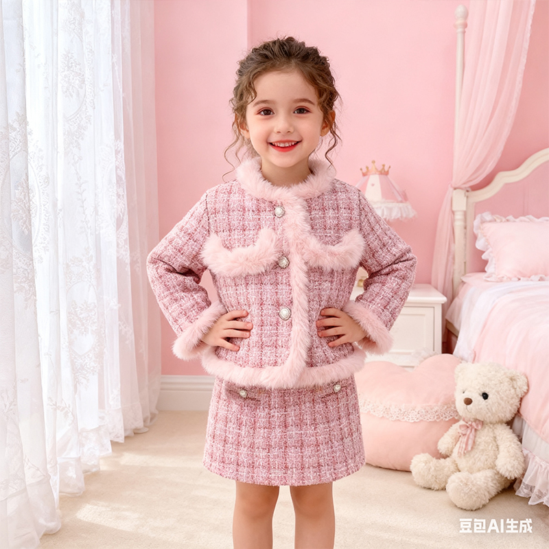 Tweed Feather-trimmed Long Sleeve Regular Dresses&two-piece Set - image 3