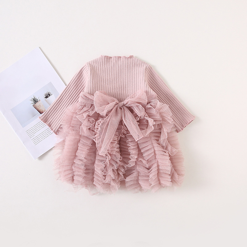 Mesh Folds Long sleeve Regular Dresses - Pink - 110cm - image 20