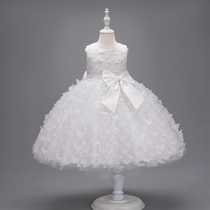 Mesh Bow Rosette Short Sleeve Mid-long Dresses - White - 150cm - image 23