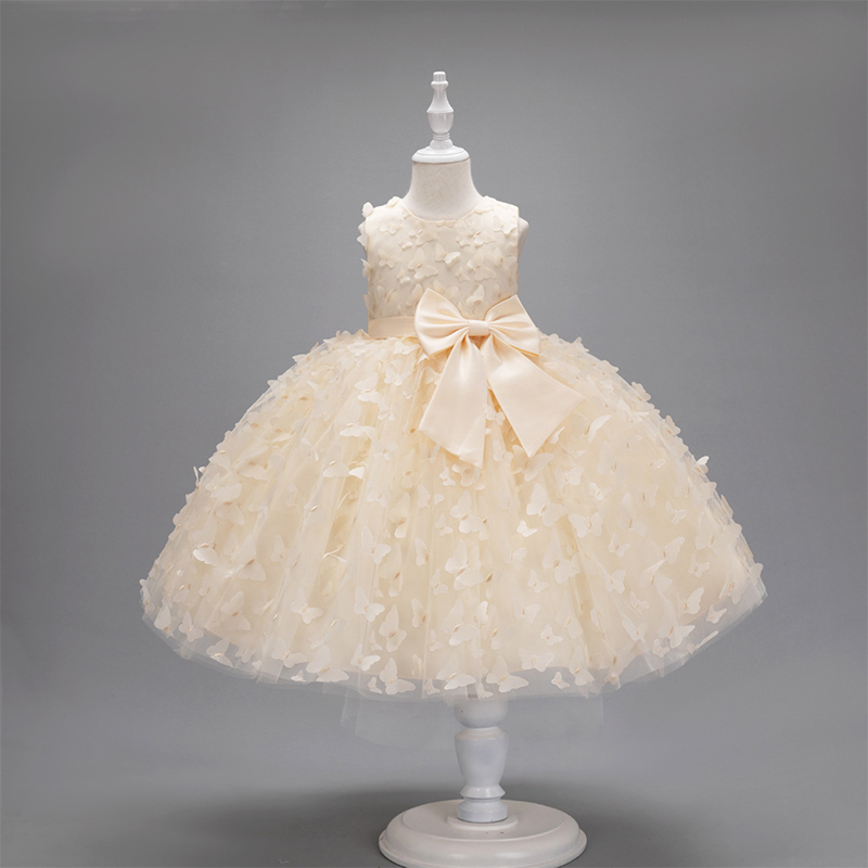 Mesh Bow Rosette Short Sleeve Mid-long Dresses - Champagne - 150cm - image 30