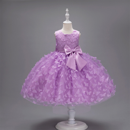 Mesh Bow Rosette Short Sleeve Mid-long Dresses - Purple - 150cm - image 38