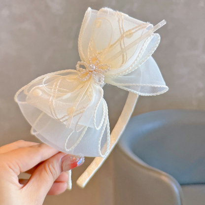 Solid With Bow Hair Accessories - Beige - Pearl Flower Style - image 4