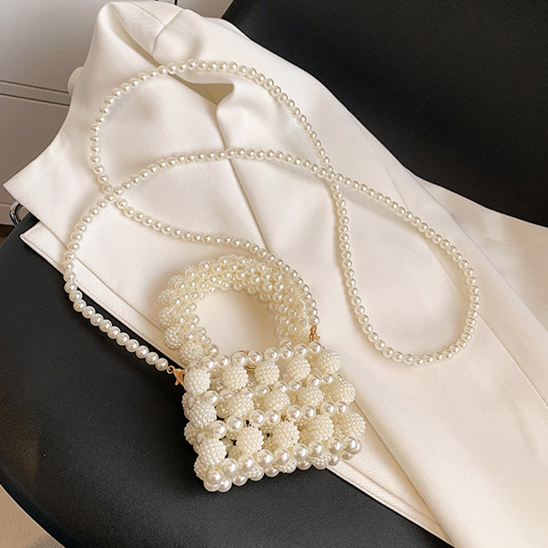 Solid With Pearls Bags - Beige - Long Pearl Rice White Style - image 11