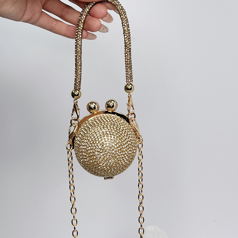 Solid With Pearls Bags - Golden - Golden Crystal Ball With Diamond - image 4