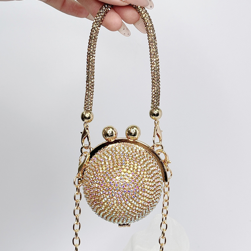 Solid With Pearls Bags - Golden - Golden Crystal Ball With Diamond（Colored） - image 5