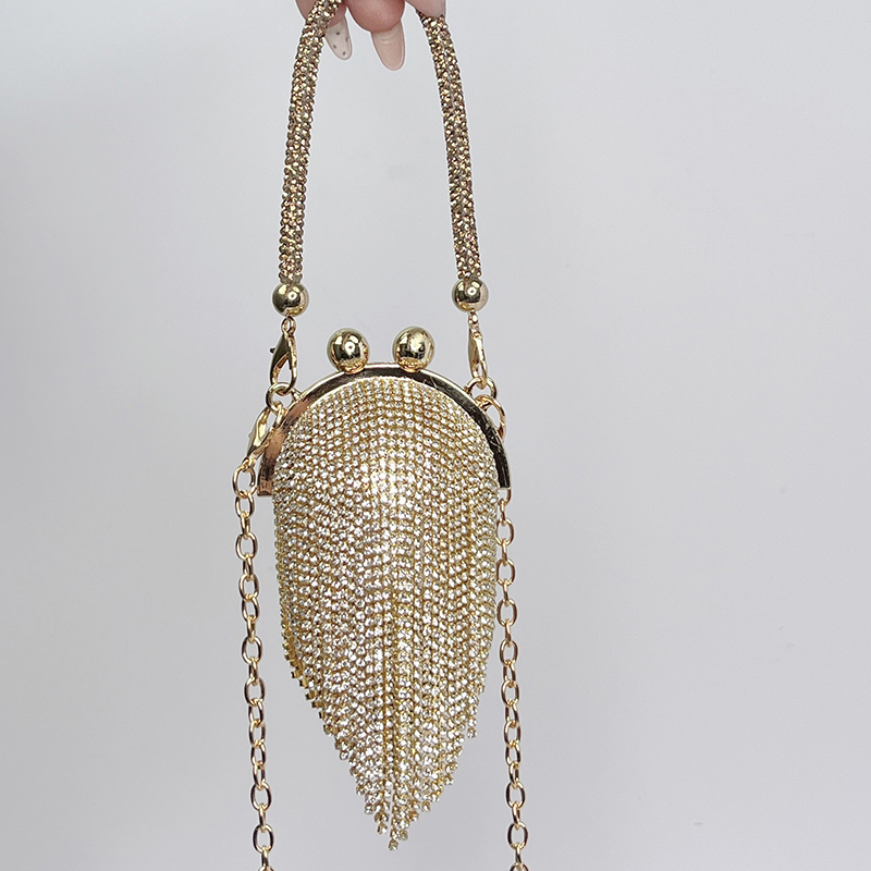 Solid With Pearls Bags - Golden - Golden Crystal Ball With Diamond Tassels - image 8