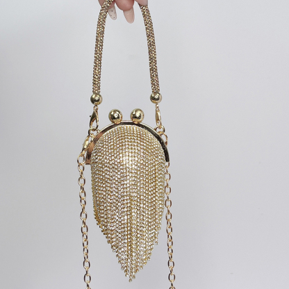 Solid With Pearls Bags - Golden - Golden Crystal Ball With Diamond Tassels - image 8