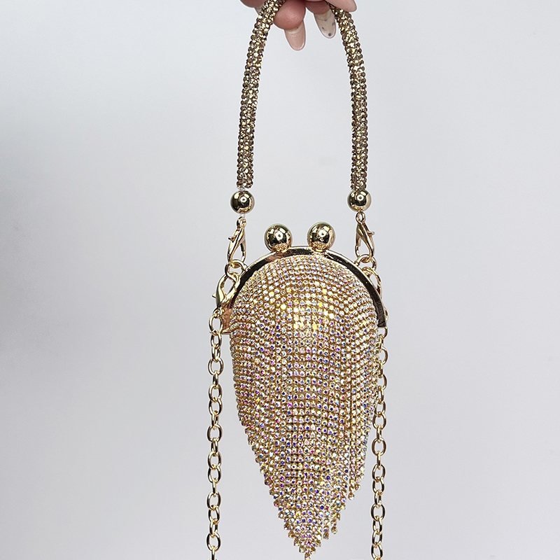 Solid With Pearls Bags - Golden - Golden Crystal Ball With Diamond Tassels（Colored） - image 10