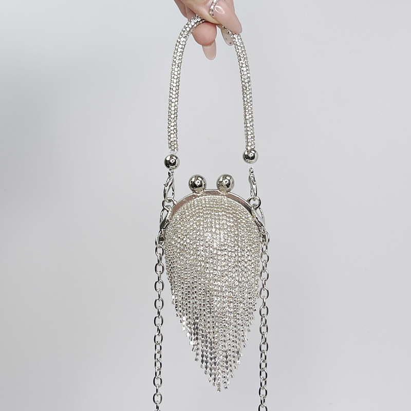 Solid With Pearls Bags - Silver - Silver Crystal Ball With Diamond Tassels - image 18