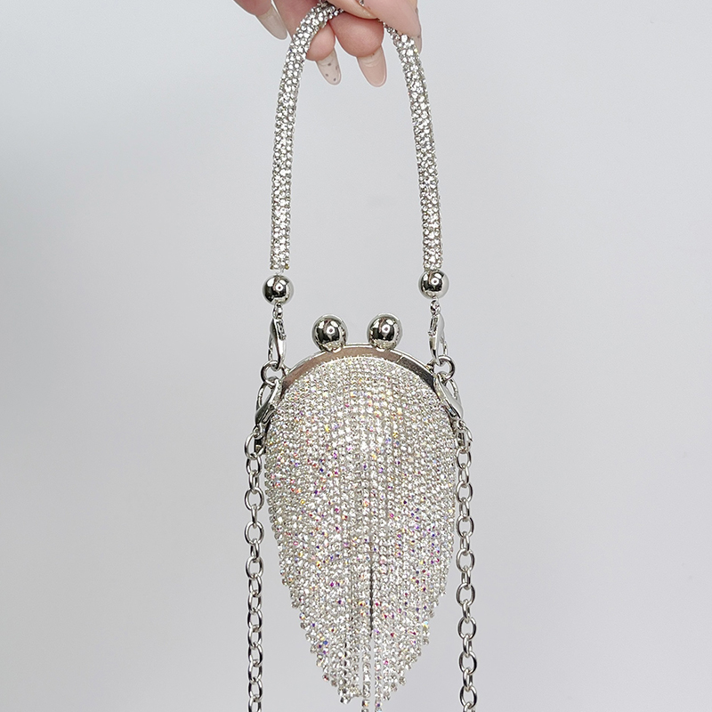 Solid With Pearls Bags - Silver - Silver Crystal Ball With Diamond Tassels（Colored） - image 19