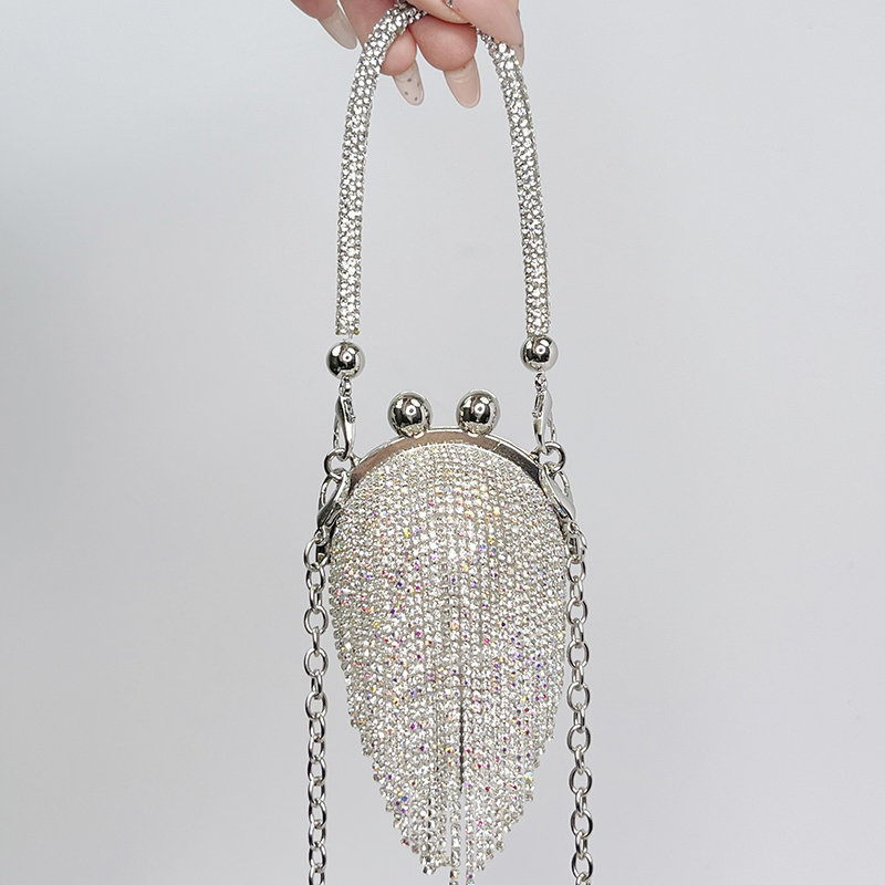 Solid With Pearls Bags - Silver - Silver Crystal Ball With Diamond Tassels（Colored） - image 19