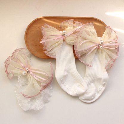 Color-block With Bow Headband And Socks - Light Yellow - image 3