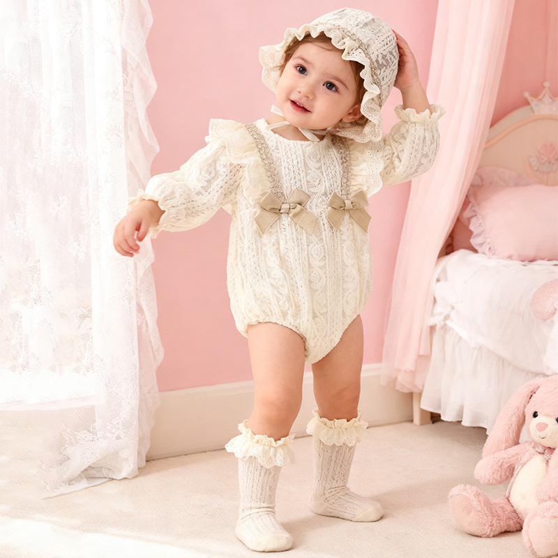 [Archive Sale] Nylon Folds Lace Edge Bow Long Sleeve Regular Bodysuit - image 2