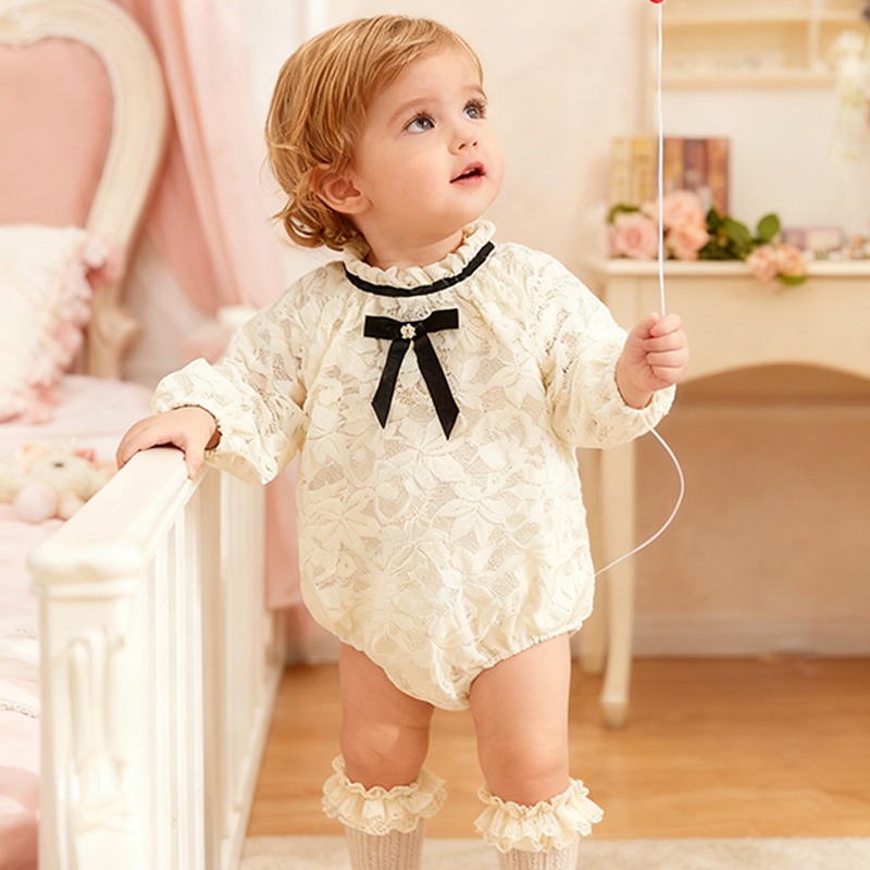 [Archive Sale] Lace Bow Long Sleeve Regular Bodysuit - Beige - 80cm - image 1