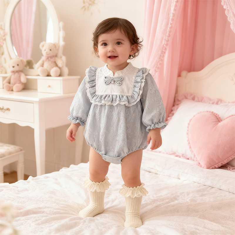 [Archive Sale] Jacquard Folds Bow Long Sleeve Regular Bodysuit - image 2