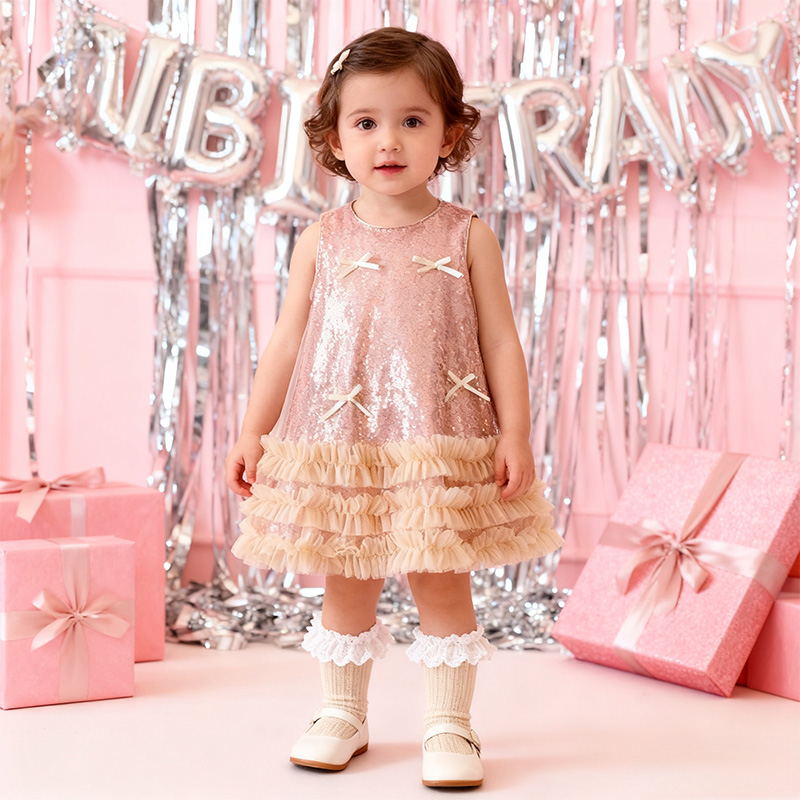 [Archive Sale] Sequins Bow Folds Sequins Sleeveless Mid-long Dresses - Champagne - 90cm - image 2