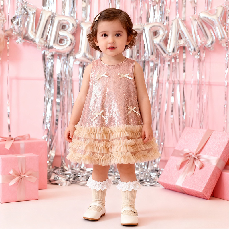 [Archive Sale] Sequins Bow Folds Sequins Sleeveless Mid-long Dresses - Champagne - 90cm - image 2