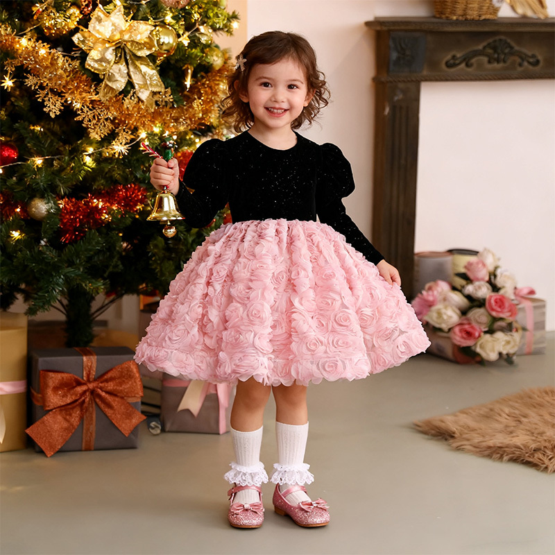 [Archive Sale] Velvet Rosette Long Sleeve Mid-long Dresses - image 5