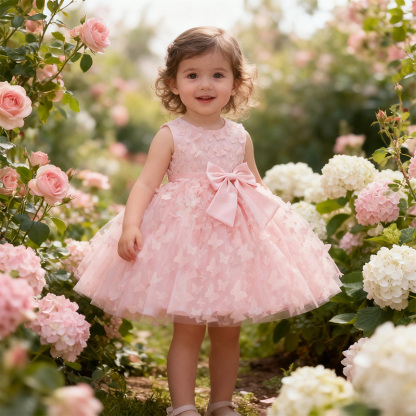 Mesh Bow Rosette Short Sleeve Mid-long Dresses - image 2