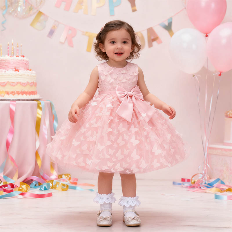 Mesh Bow Rosette Short Sleeve Mid-long Dresses - image 3