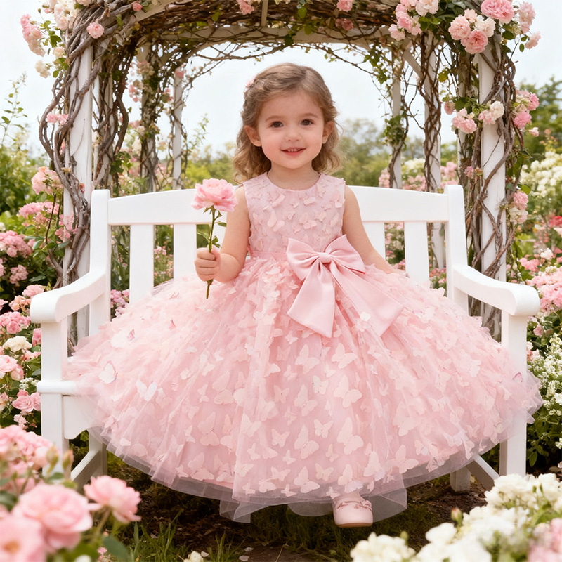 Mesh Bow Rosette Short Sleeve Mid-long Dresses - image 5