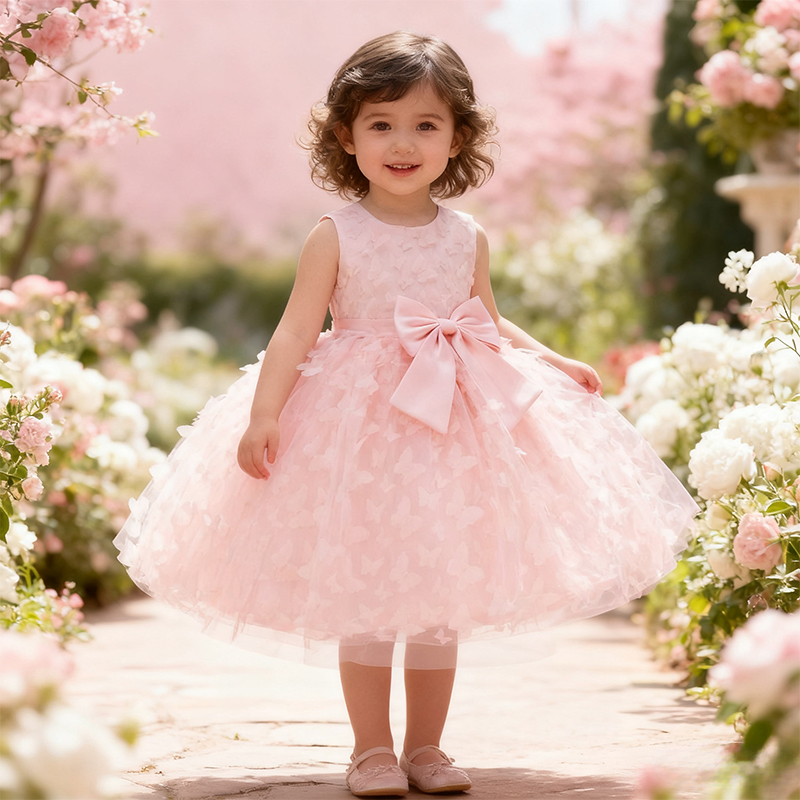 Mesh Bow Rosette Short Sleeve Mid-long Dresses - image 7