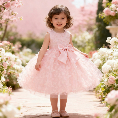 Mesh Bow Rosette Short Sleeve Mid-long Dresses - image 7