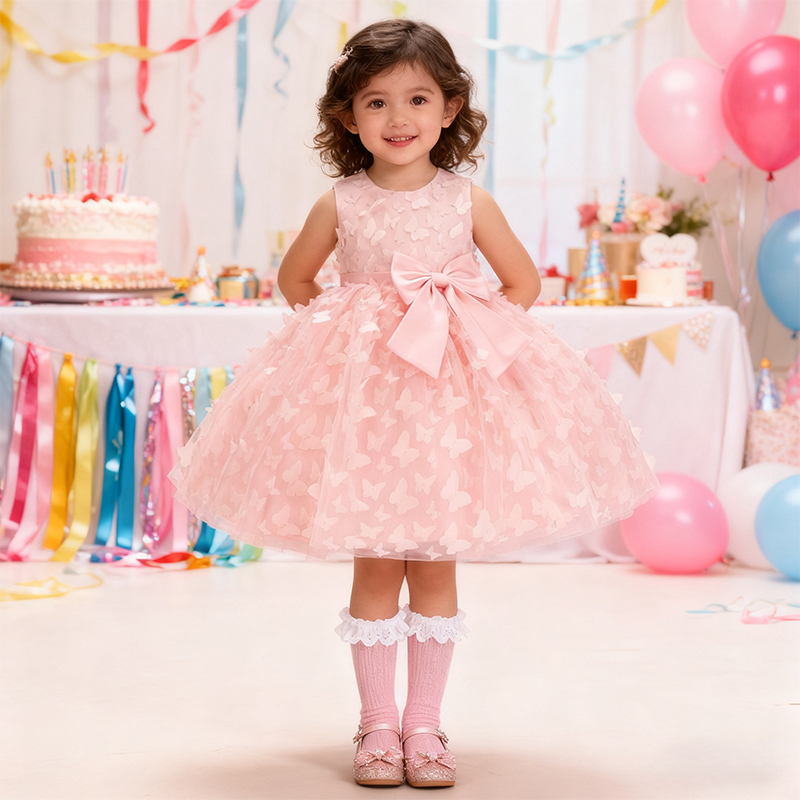 Mesh Bow Rosette Short Sleeve Mid-long Dresses - image 6