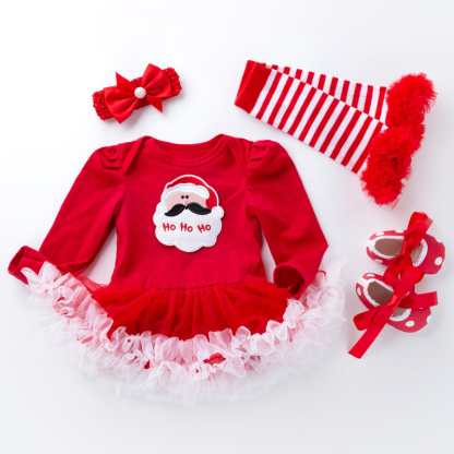 Cotton Folds Printing Long Sleeve Regular Bodysuit - Red - Red And White Dress Santa Four Piece Set - 12-24M - image 10