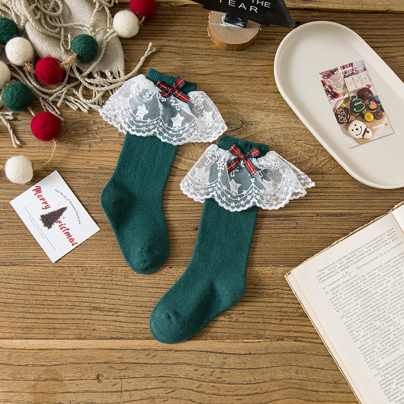 Solid With Bow Socks - Green - 3-5Y - image 9