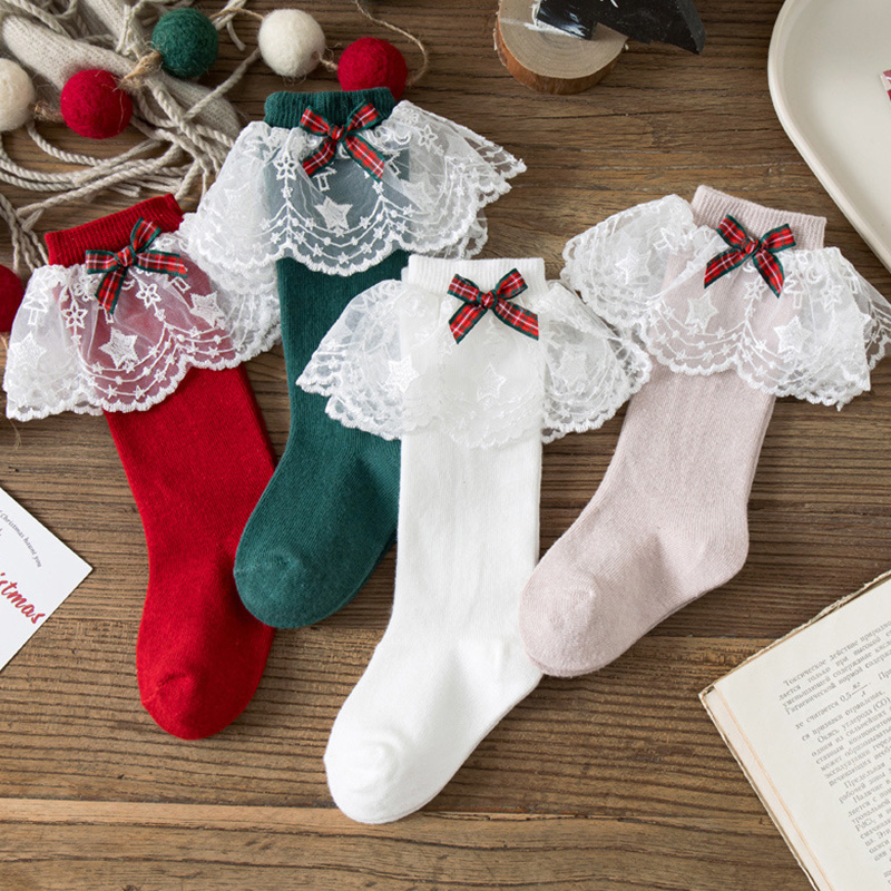 Solid With Bow Socks - image 1