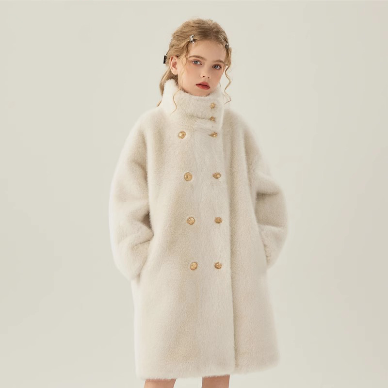 Faux Fur Button Long Sleeve Mid-long Outerwears - image 3