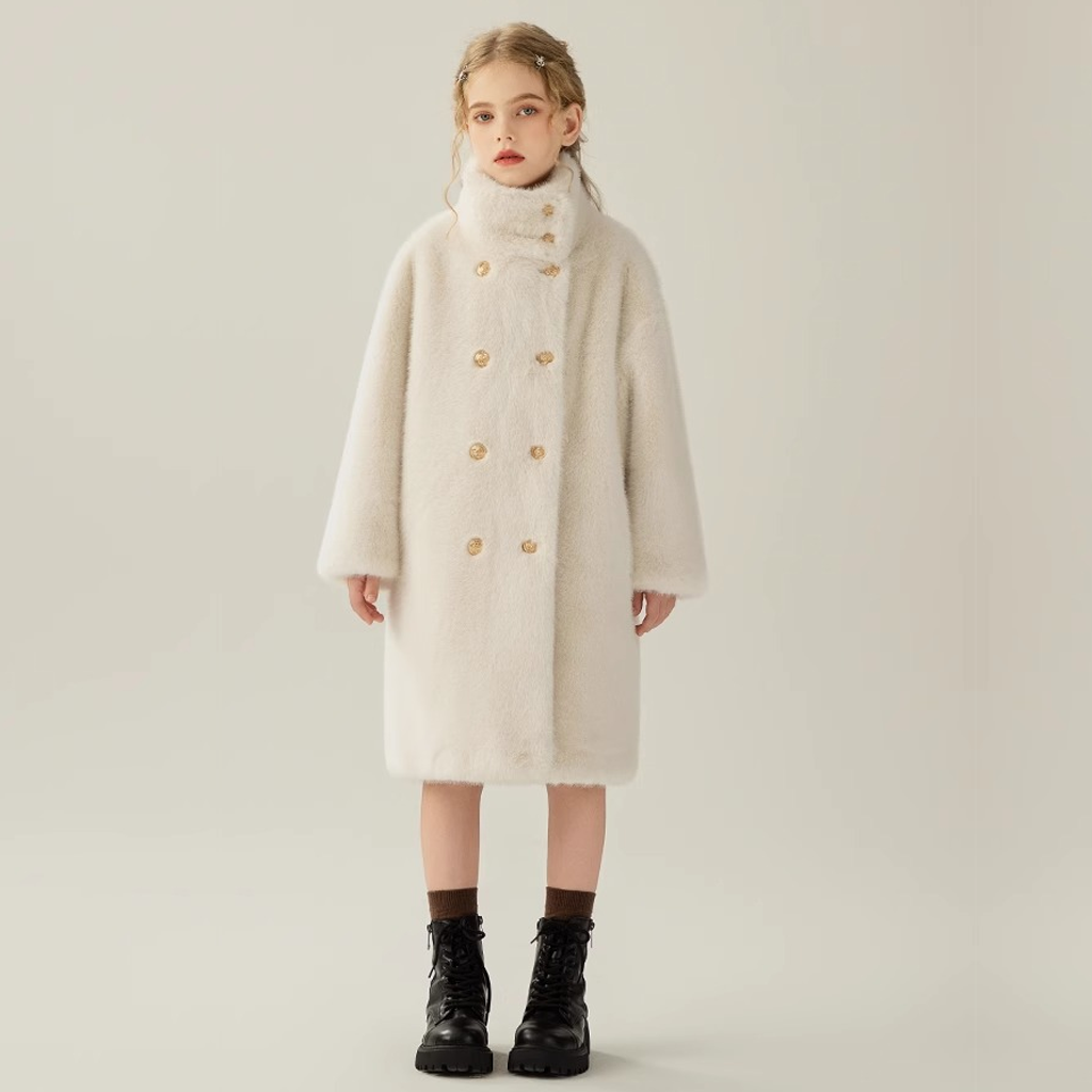 Faux Fur Button Long Sleeve Mid-long Outerwears - White - 170cm - image 1