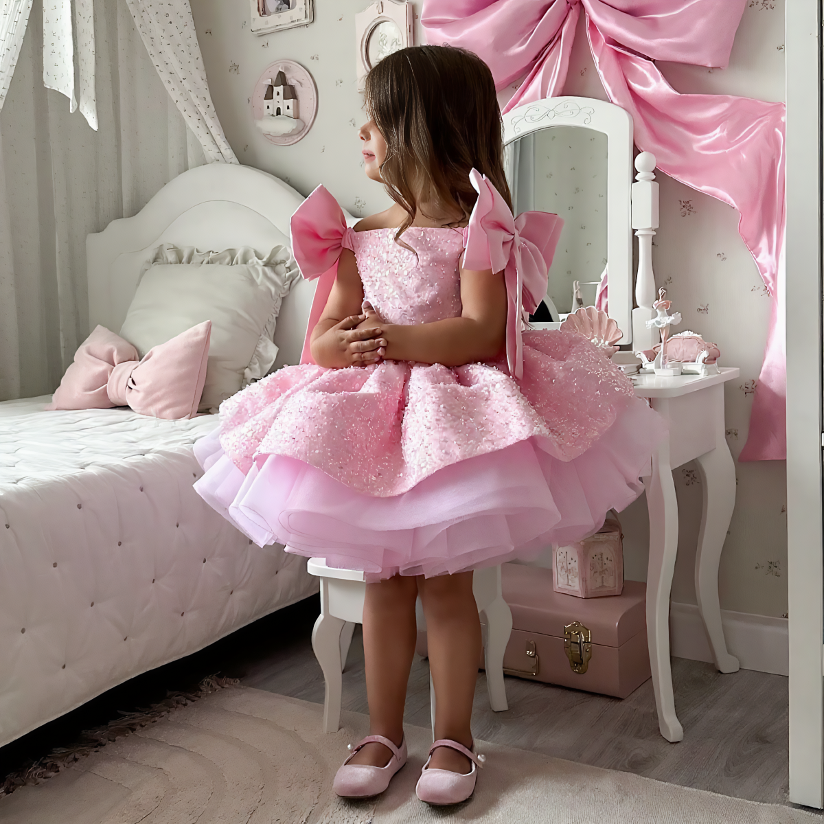 Glitter Bow Sleeveless Midi Dresses - image 3