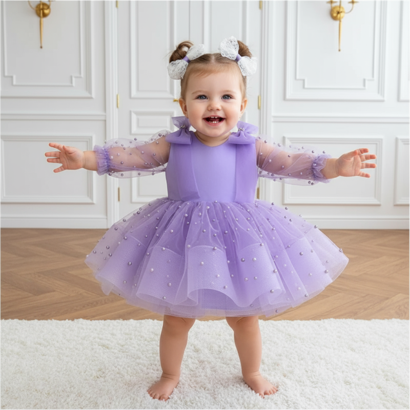 Mesh Bow Sleeveless Midi Dresses - Purple - 11-13Y - image 2